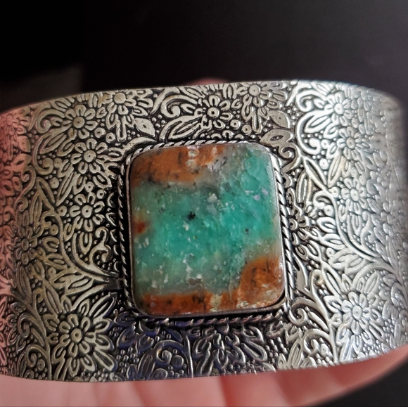 New Chrysoprase 925 Silver Cuff Bracelet. - Picture 9 of 10